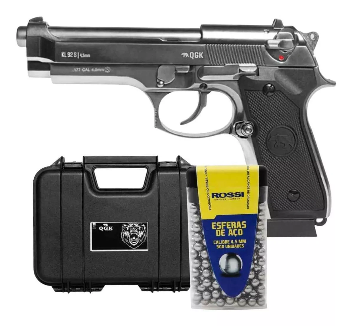 Pistola Airgun Gas Qgk Kl92 S + 300un Bolinha Esfera Aço